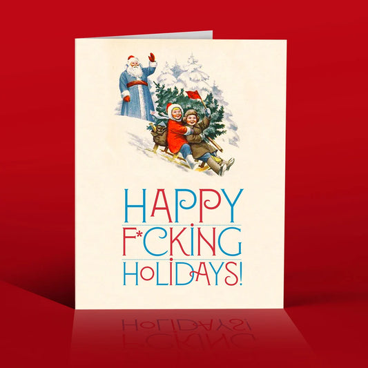 CARD - HAPPY FING HOLIDAYS SANTA & KIDS